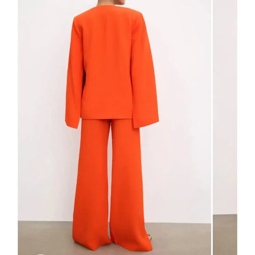 Rodebjer Orange Wide Leg Pant XS Trouser High Rise Split Hem Pleat Designer $345 - Picture 2 of 13